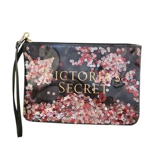 ***Victoria's Secret Black and Pink Floral Wristlet